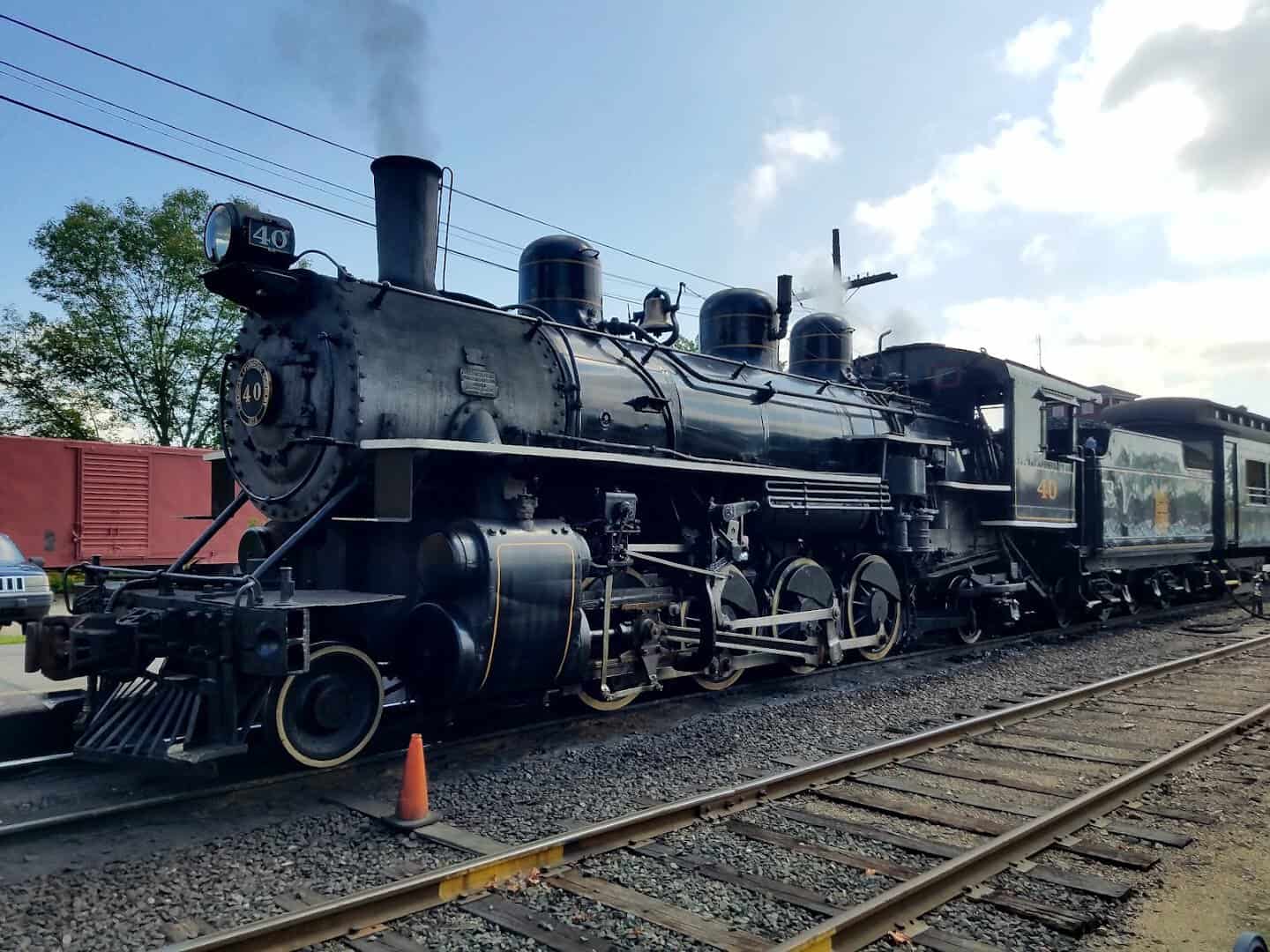 Essex Steam Train steam locomotive amid fall foliage, Connecticut
