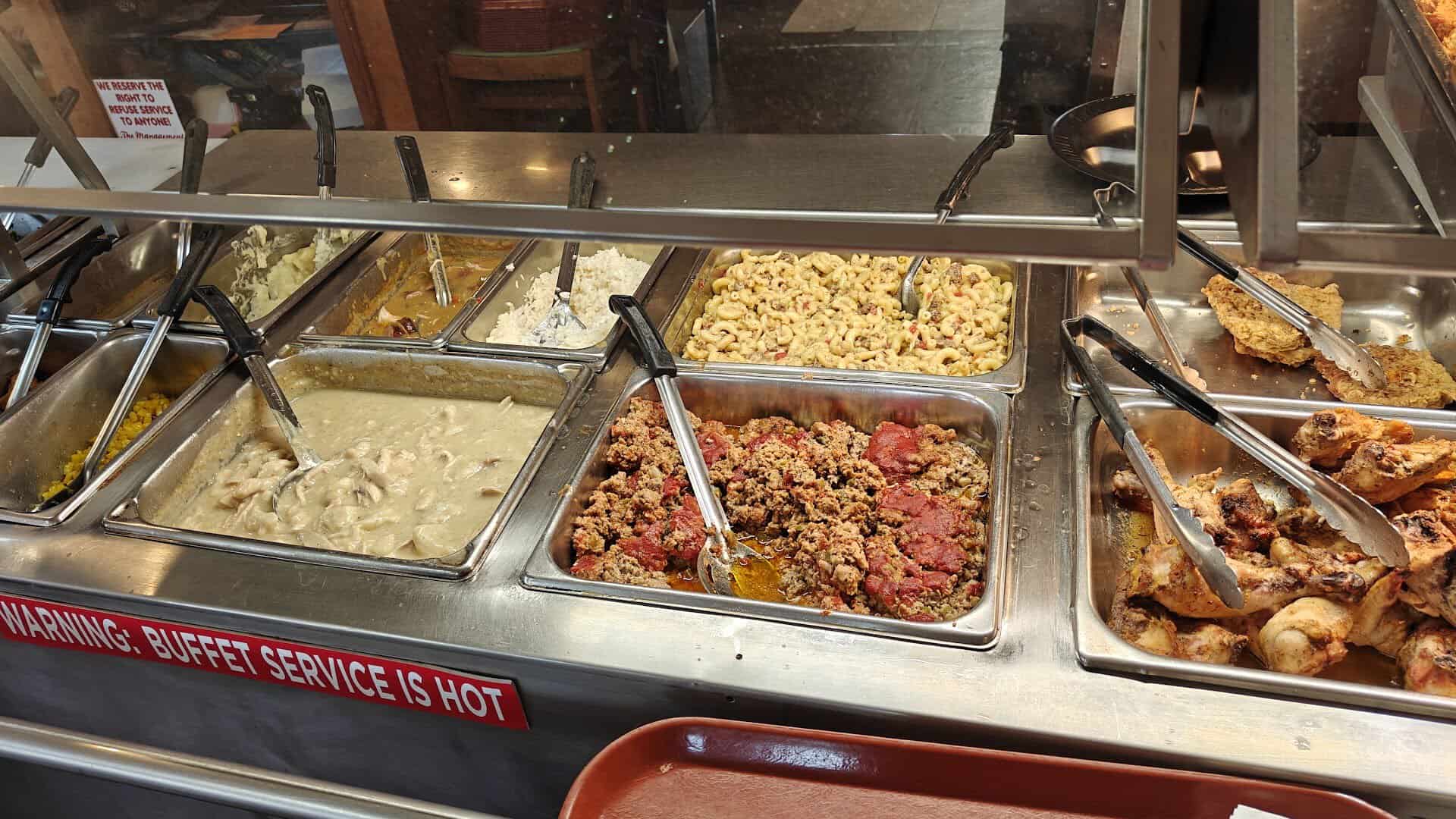 Fried chicken buffet line at Family Table Restaurant in Victoria, Texas