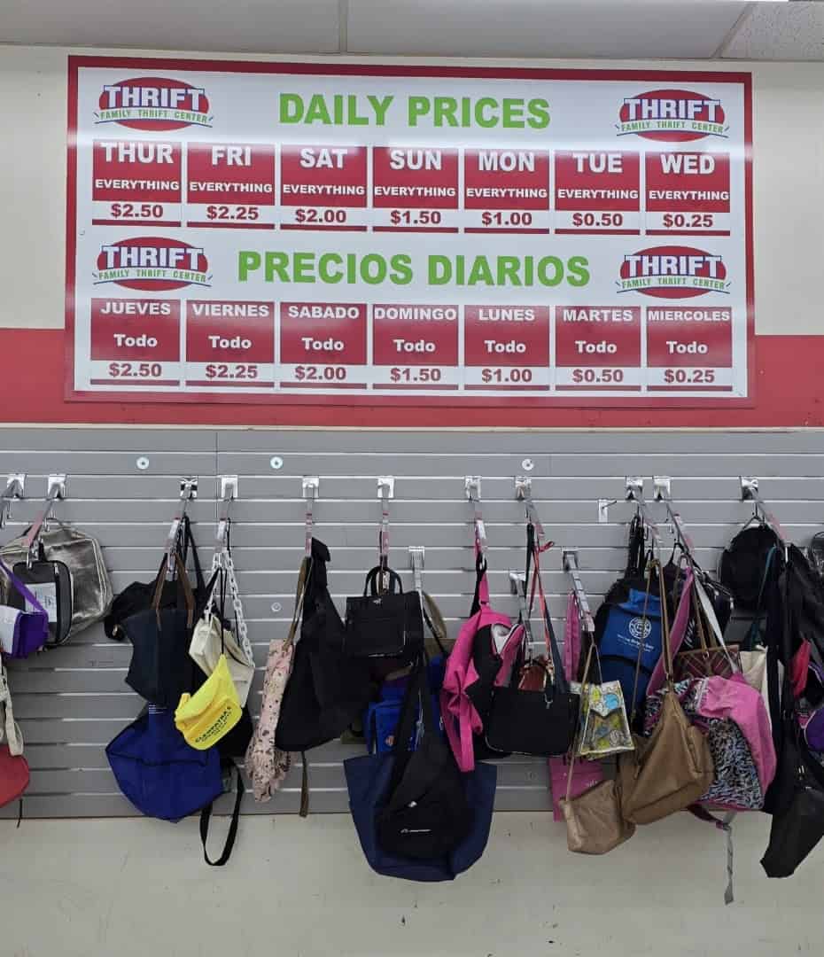 Daily price board at Family Thrift Center Outlet in Houston
