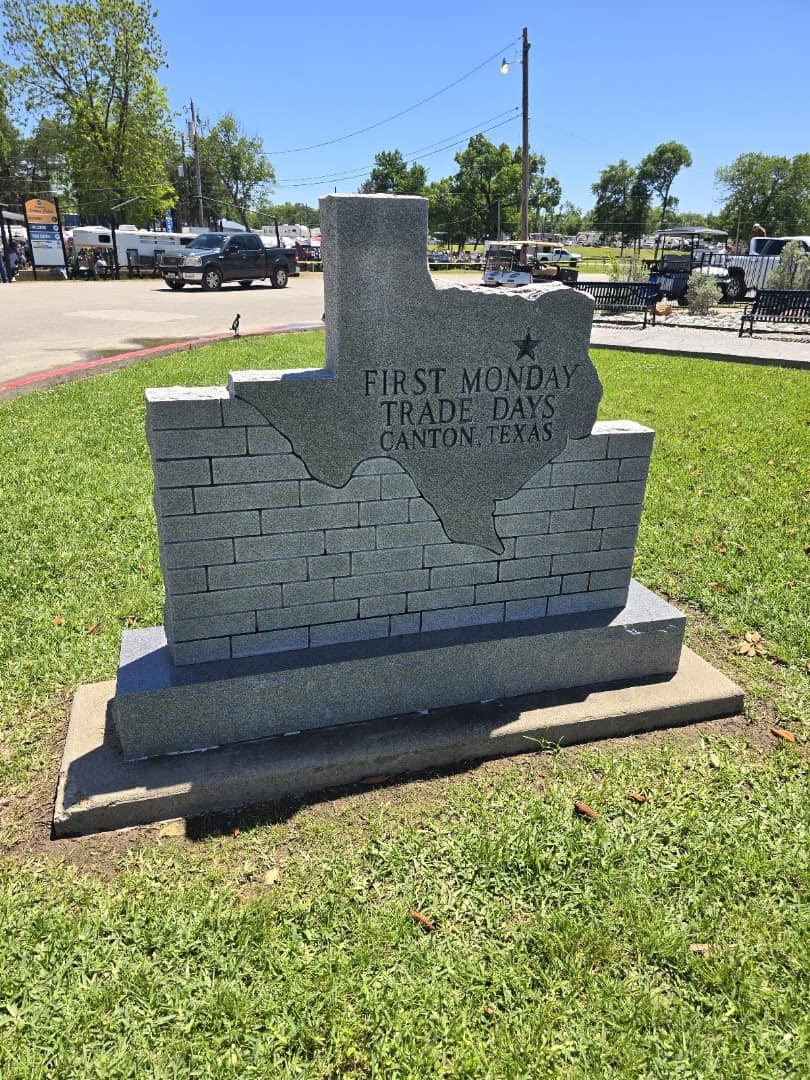 Stone Texas marker for First Monday Trade Days in Canton