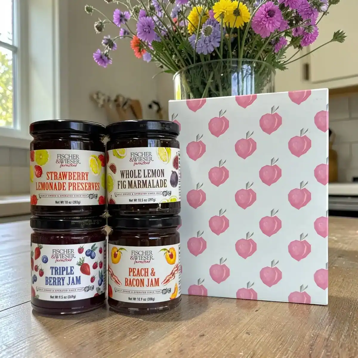 Jars of Fischer and Wieser preserves at Das Peach Haus in Fredericksburg