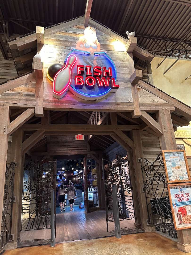 Fish Bowl neon sign over the entrance inside Bass Pro Shops Round Rock