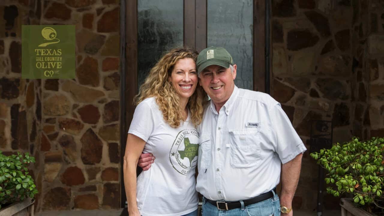 Founders John and Cara Gambini at Texas Hill Country Olive Co.