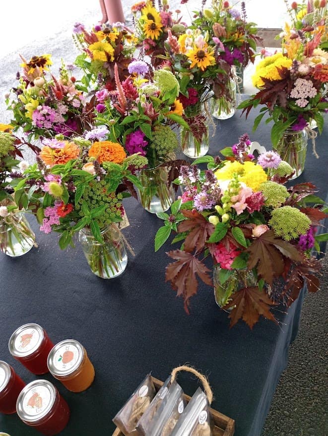 Fresh cut flower bouquets for sale at the Palestine Farmers Market