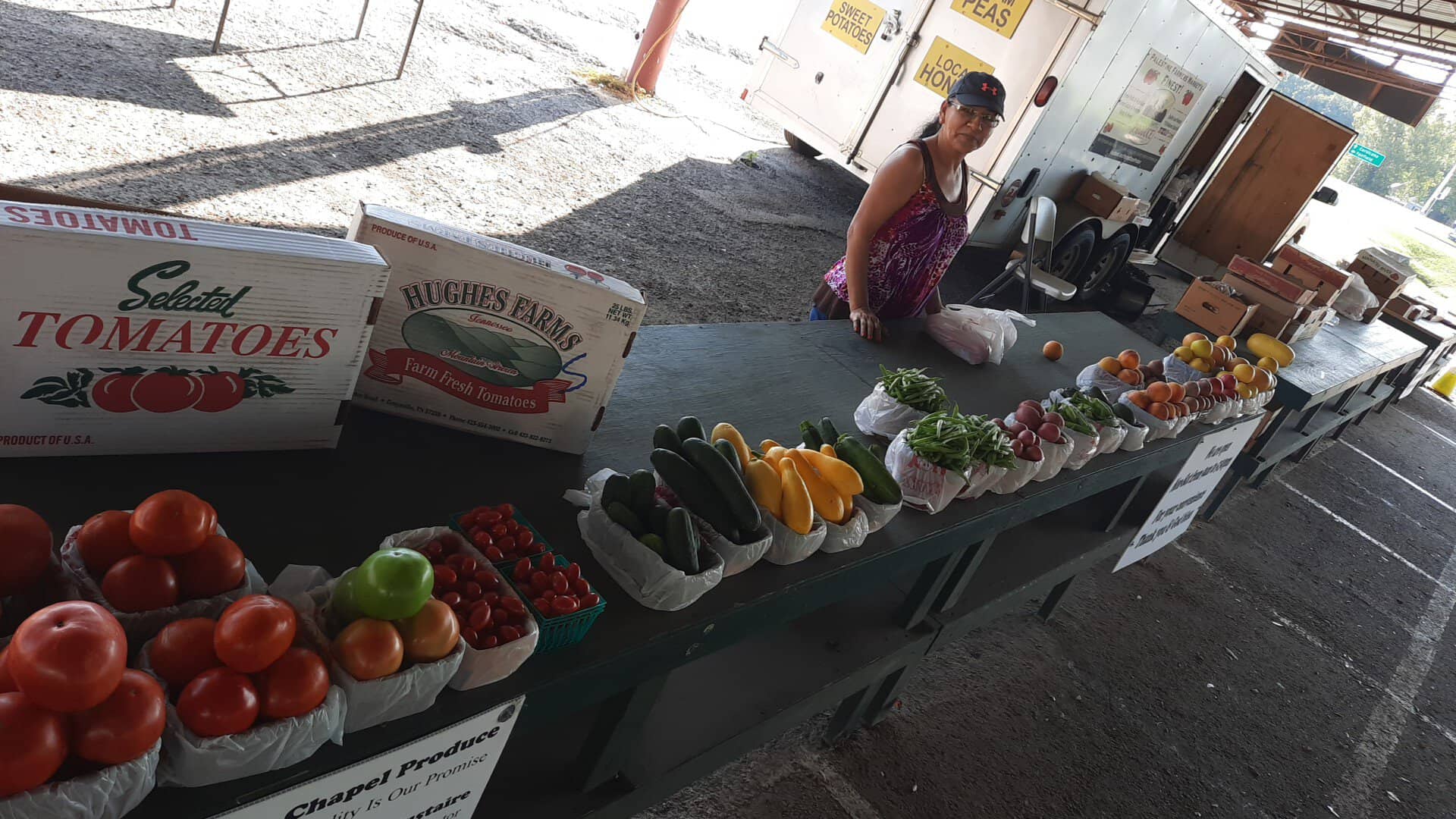 A table of fresh local produce at the Palestine Farmers Market
