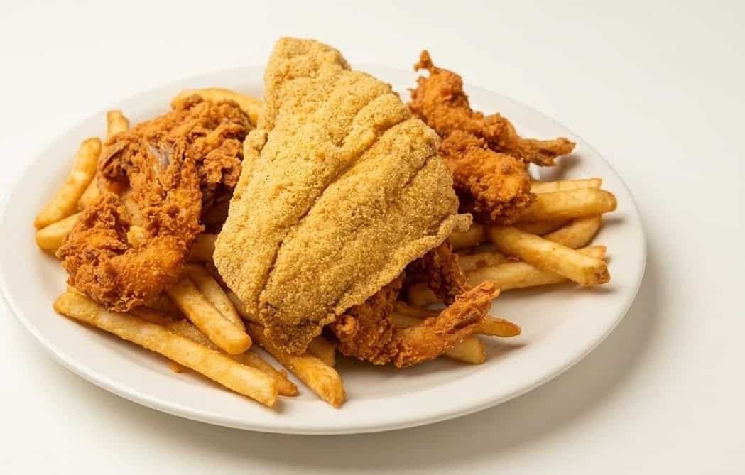 Fried catfish with french fries at Baytown Seafood in Baytown, Texas