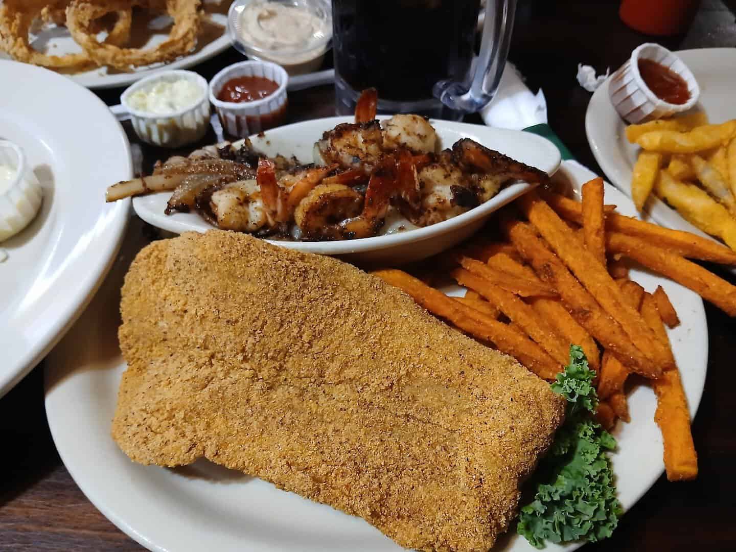 Fried fish and fries platter at Miller's Seawall Grill in Galveston, Texas