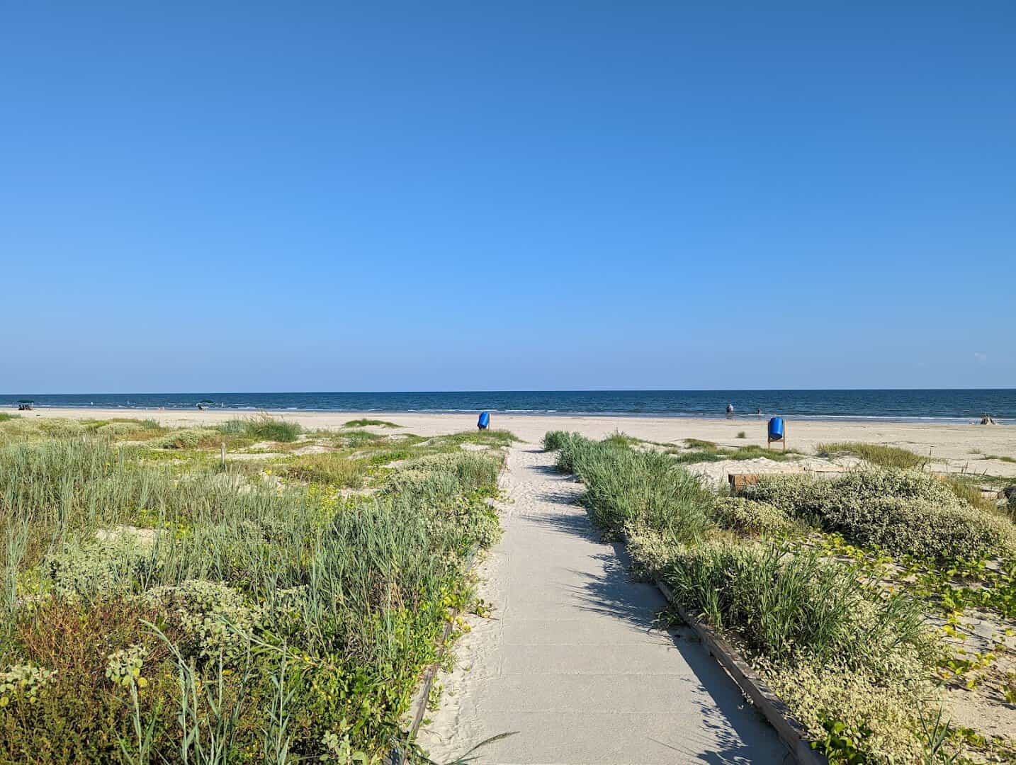 Sandy path through the dunes to the Gulf beach at Galveston Island State Park, Texas