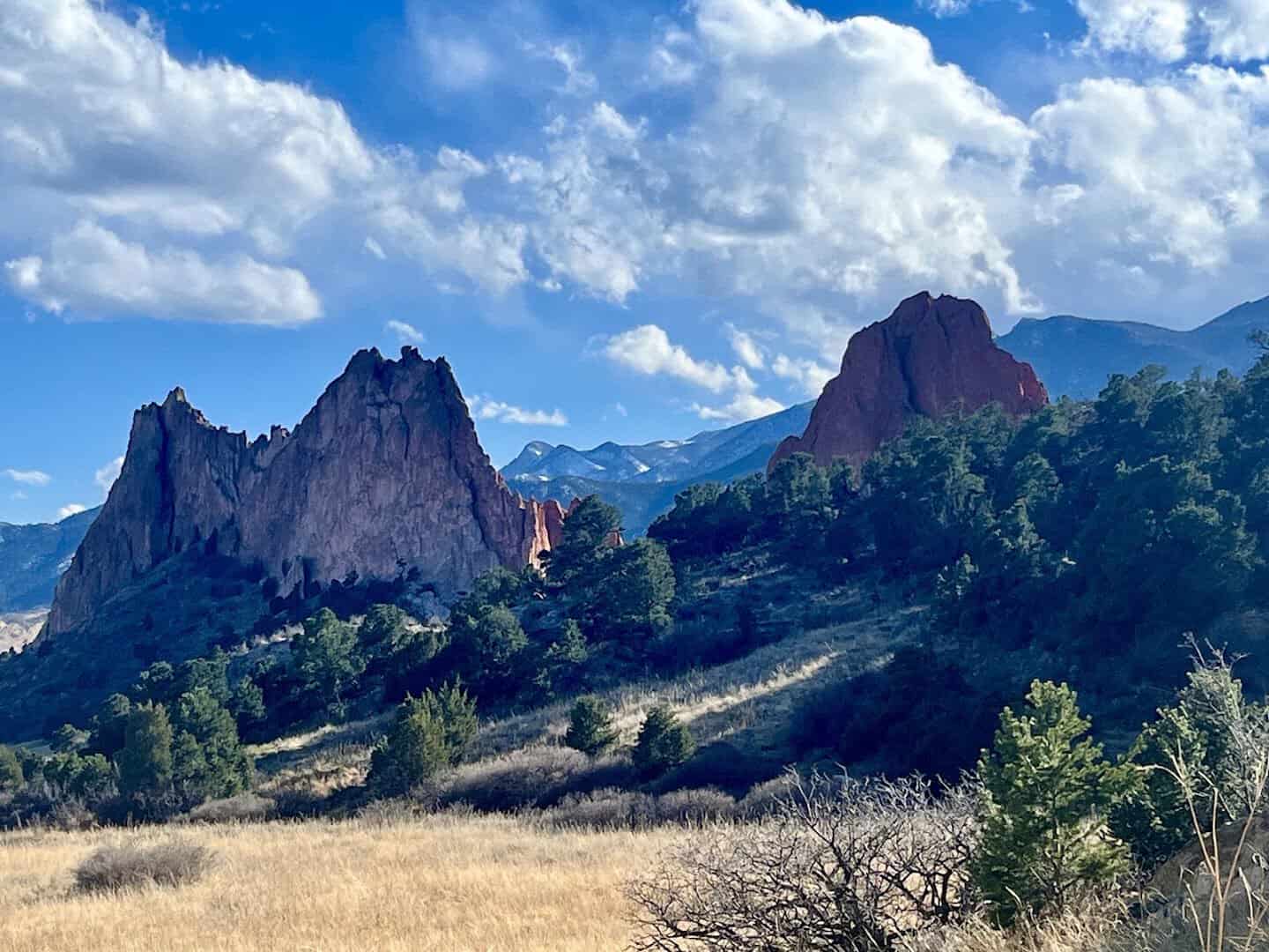 Red sandstone rock formations seen from above at Garden of the Gods, Colorado Springs, Colorado