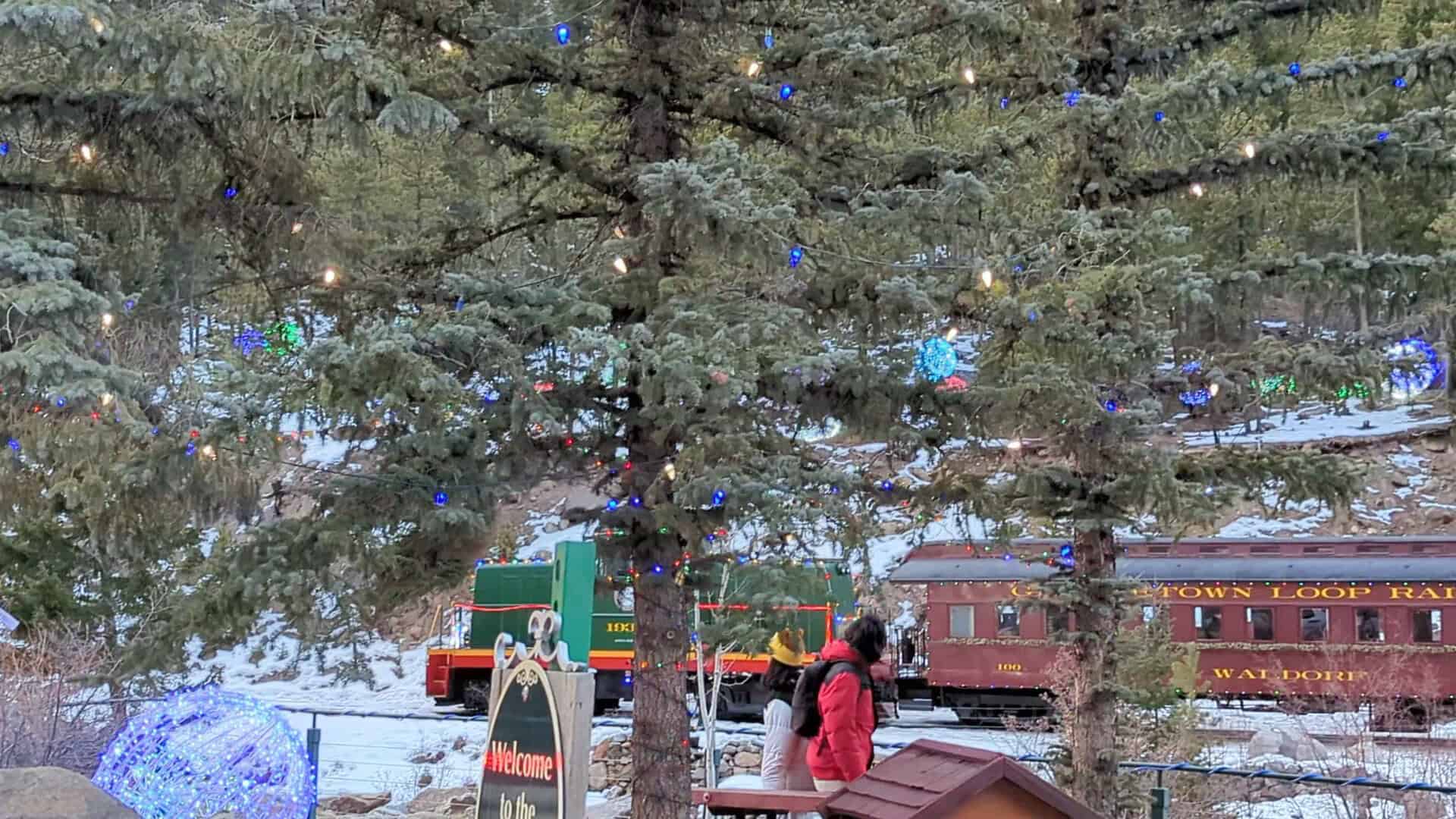 Santa's Lighted Forest glowing over snow in Georgetown, Colorado