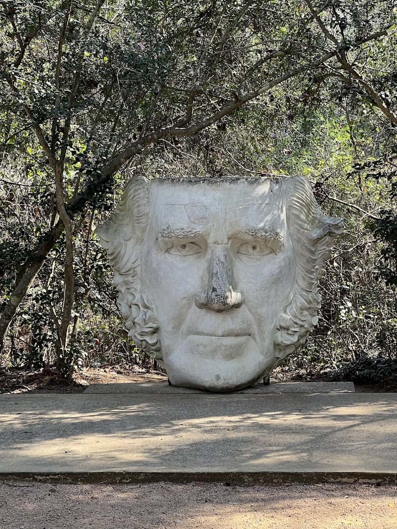 The giant three dimensional Sam Houston face along the walking trail