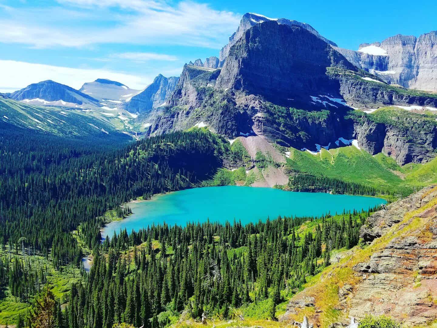 A turquoise alpine lake below the peaks at Glacier National Park, Montana