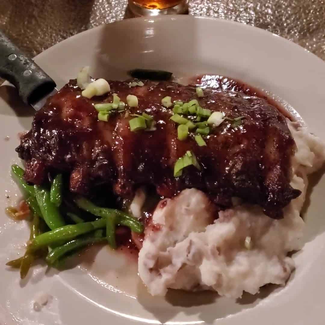 Glazed ribs with mashed potatoes and green beans at Gruene River Grill in New Braunfels
