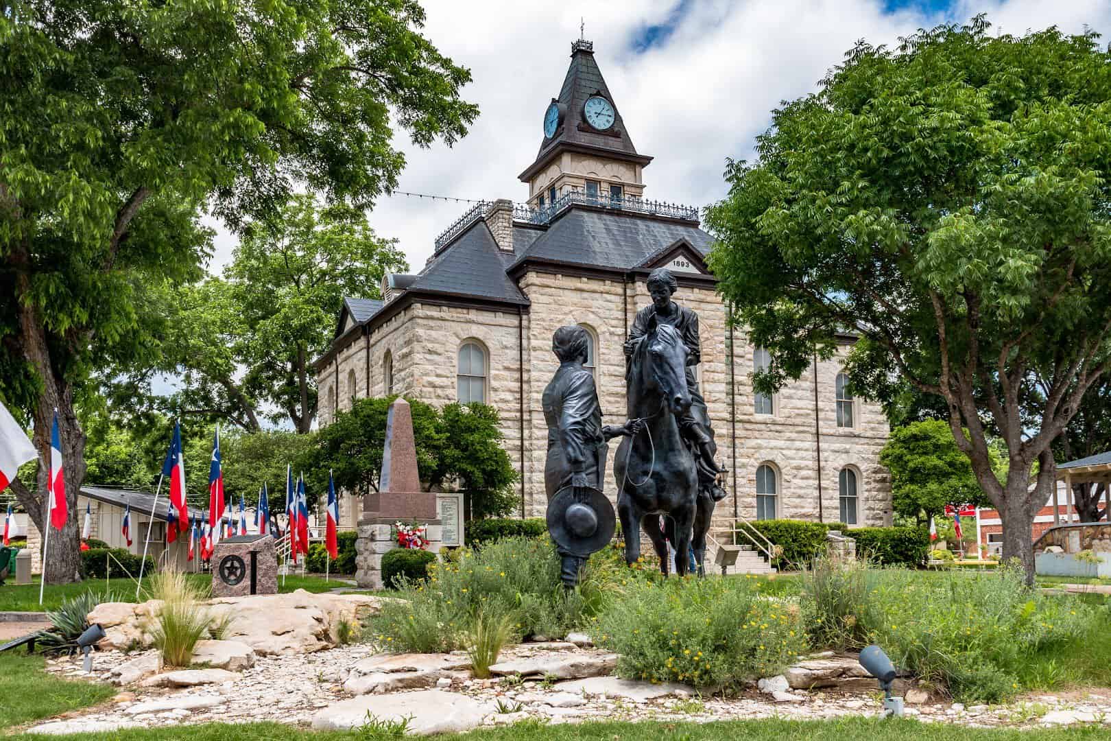 The 1893 limestone Somervell County Courthouse on the square in Glen Rose, Texas