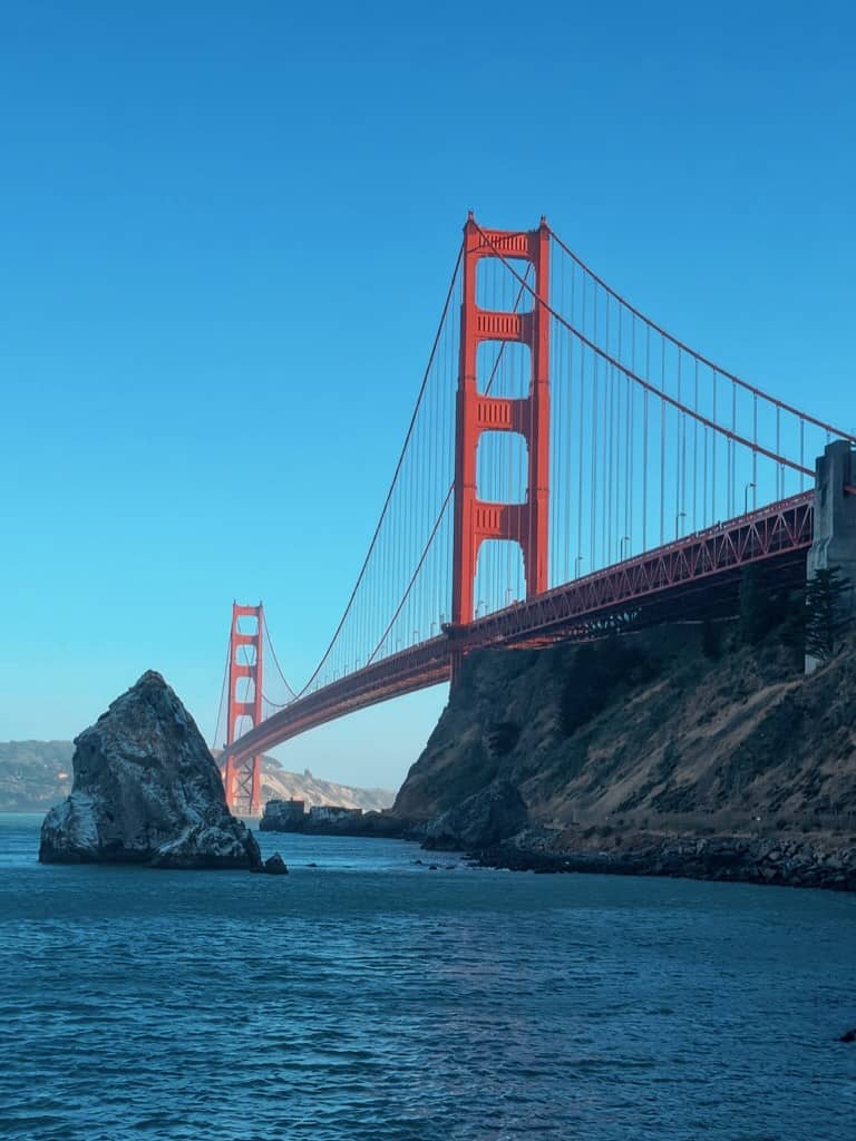 The full span of the Golden Gate Bridge, San Francisco, California