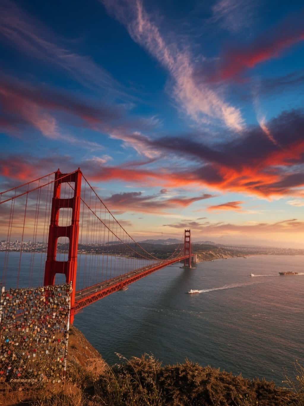 The Golden Gate Bridge at sunset, San Francisco, California