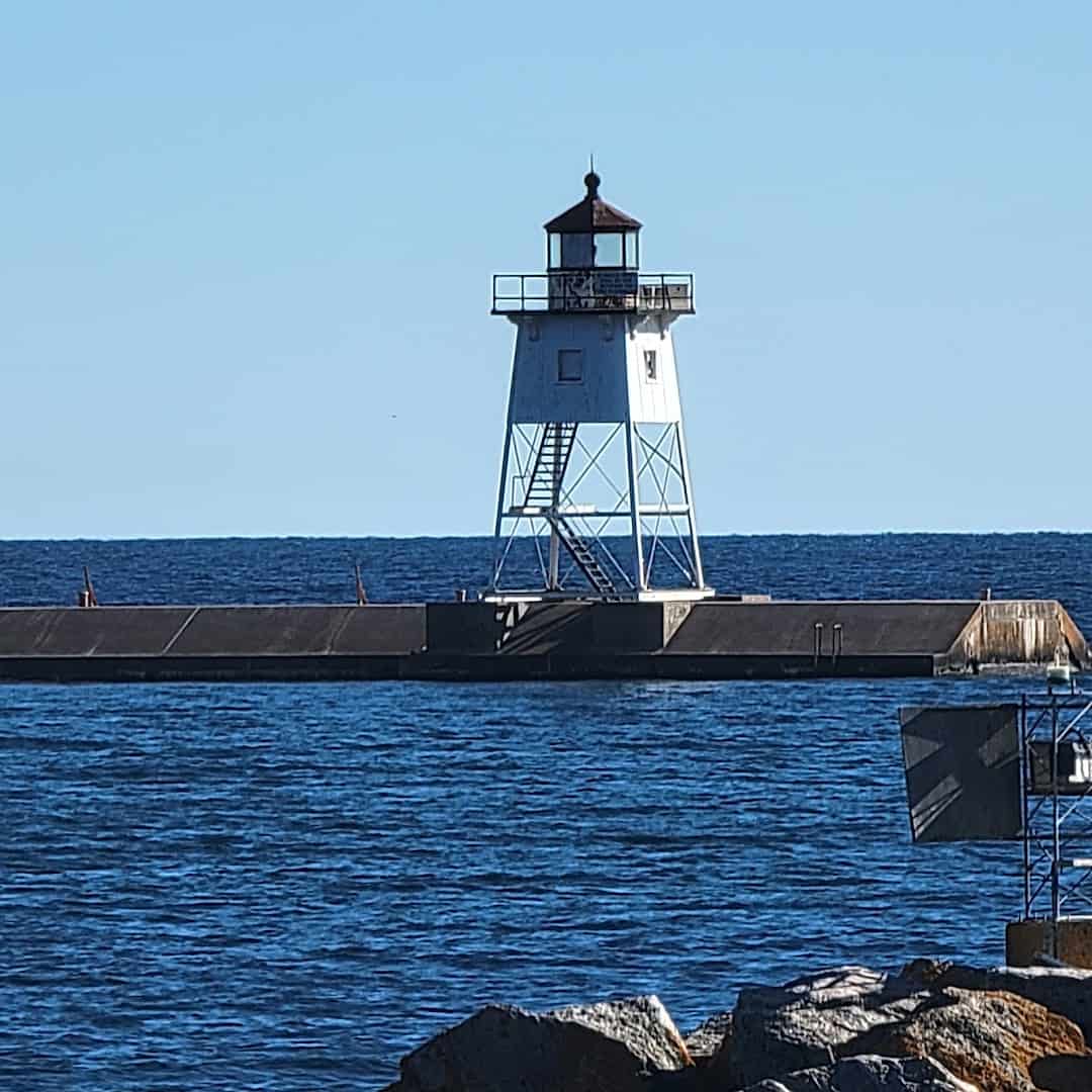 Lighthouse guarding the harbor mouth at Grand Marais, Minnesota on Lake Superior