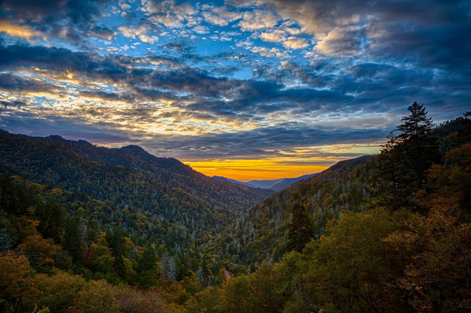 Autumn sunset over the Great Smoky Mountains from Morton Overlook, Tennessee