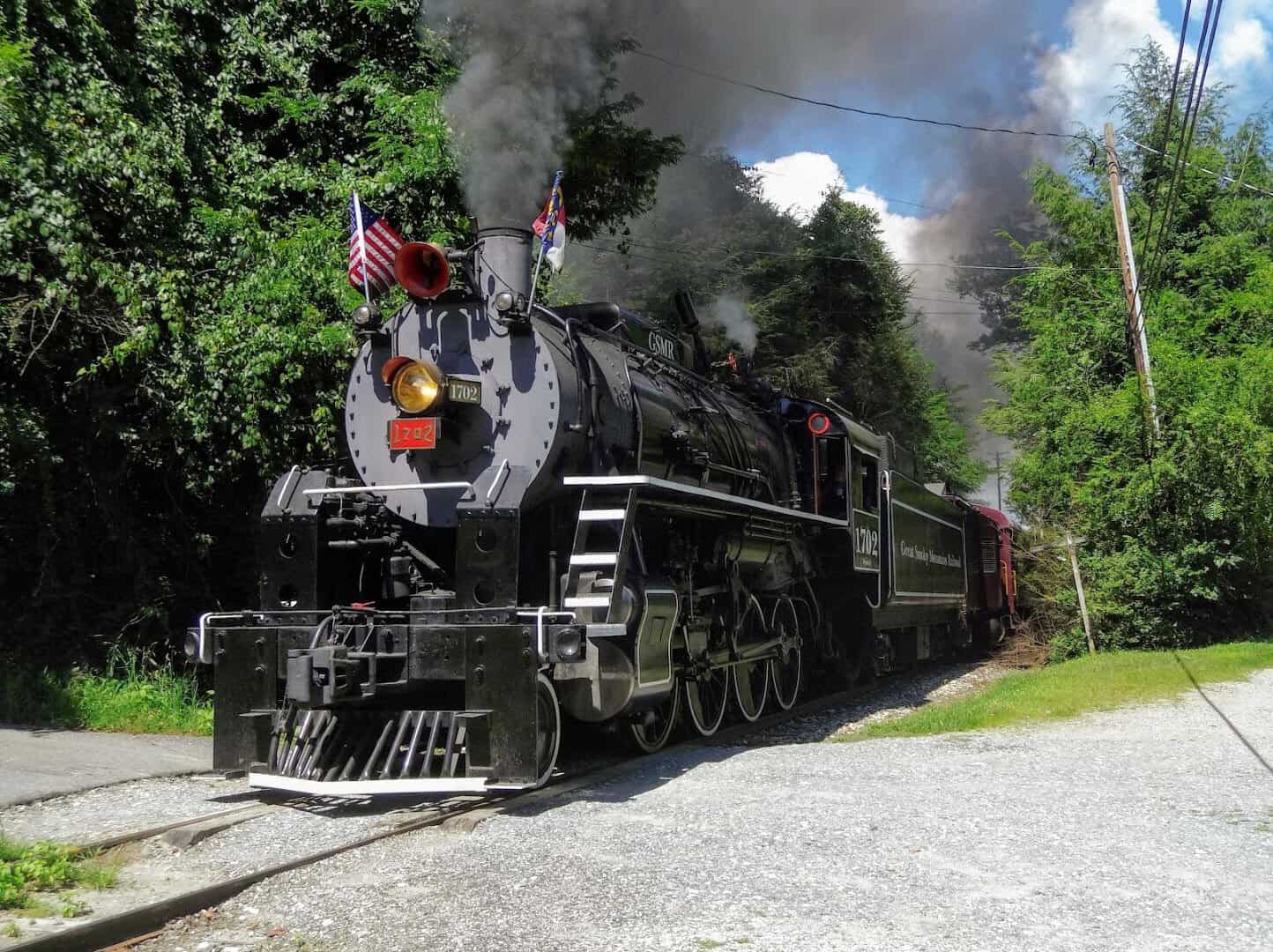 Great Smoky Mountains Railroad steam locomotive near Bryson City, North Carolina