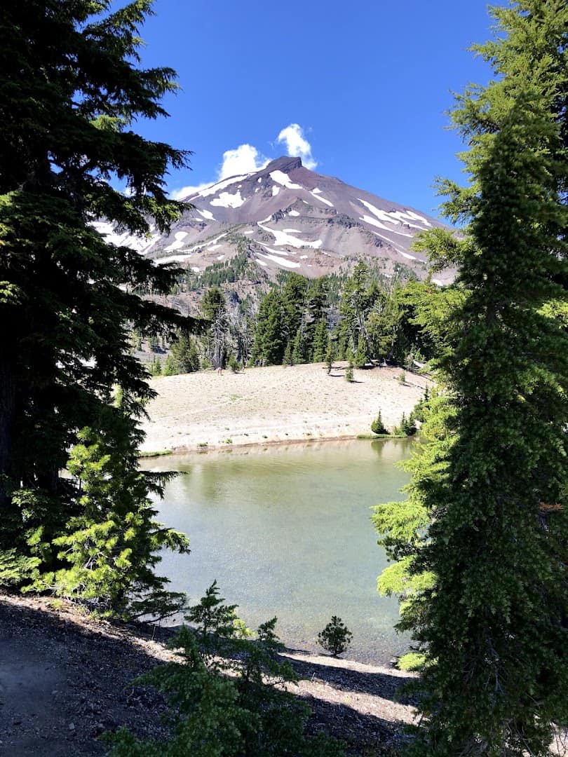 Jade-green Green Lakes below a Cascade peak, Oregon