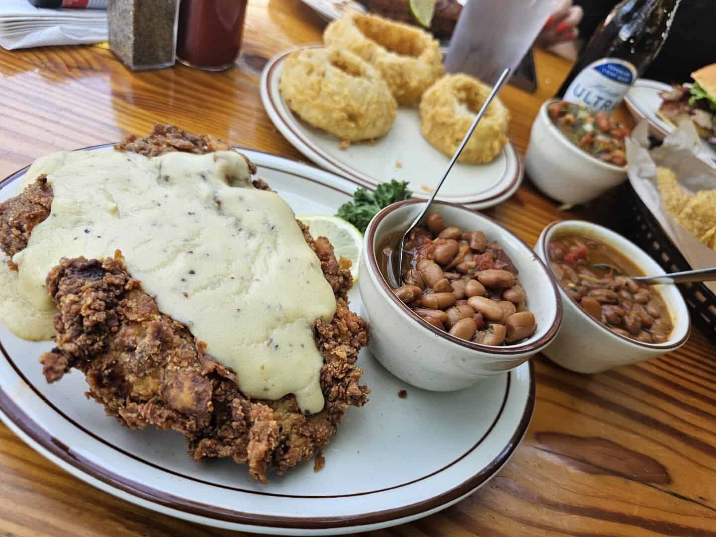 Chicken fried steak with cream gravy at the Gristmill in Gruene, Texas