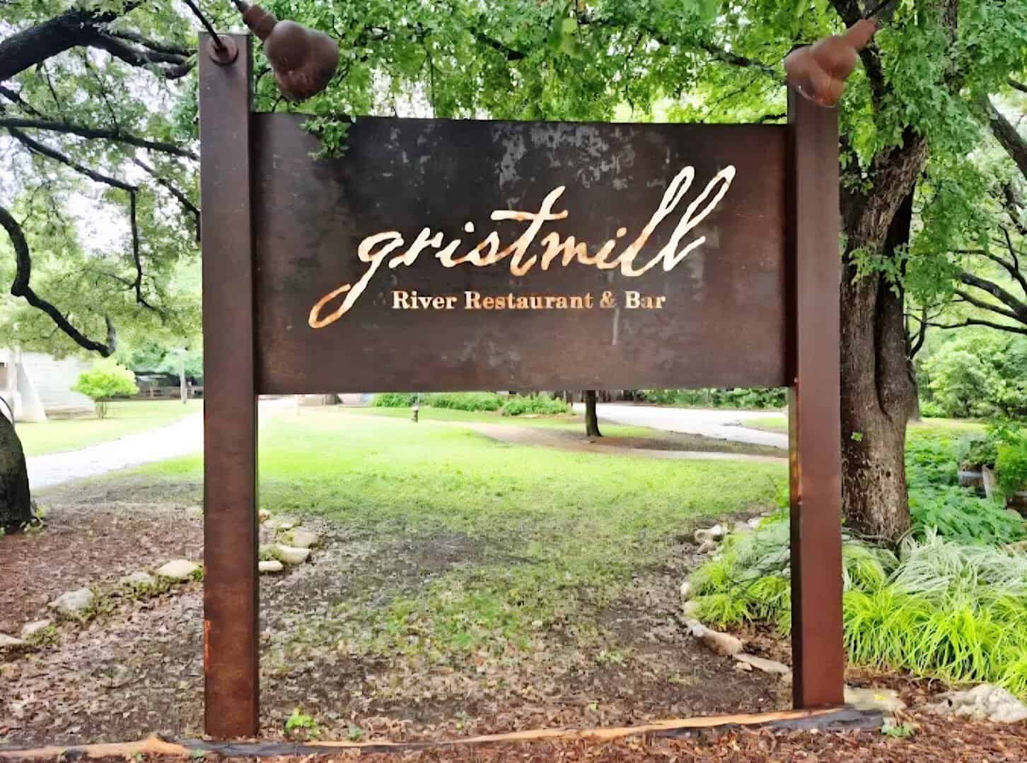 Gristmill River Restaurant and Bar sign in Gruene, Texas