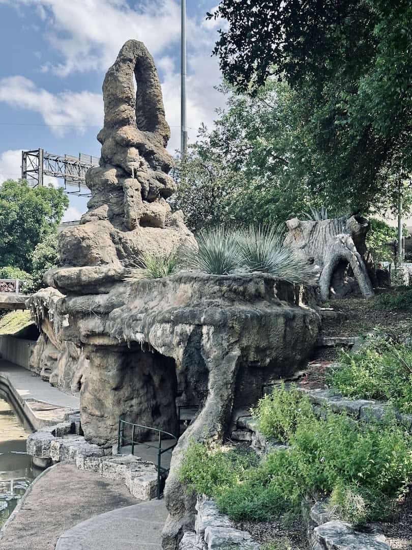 The three-story carved spire and rockwork of The Grotto sculpture in San Antonio