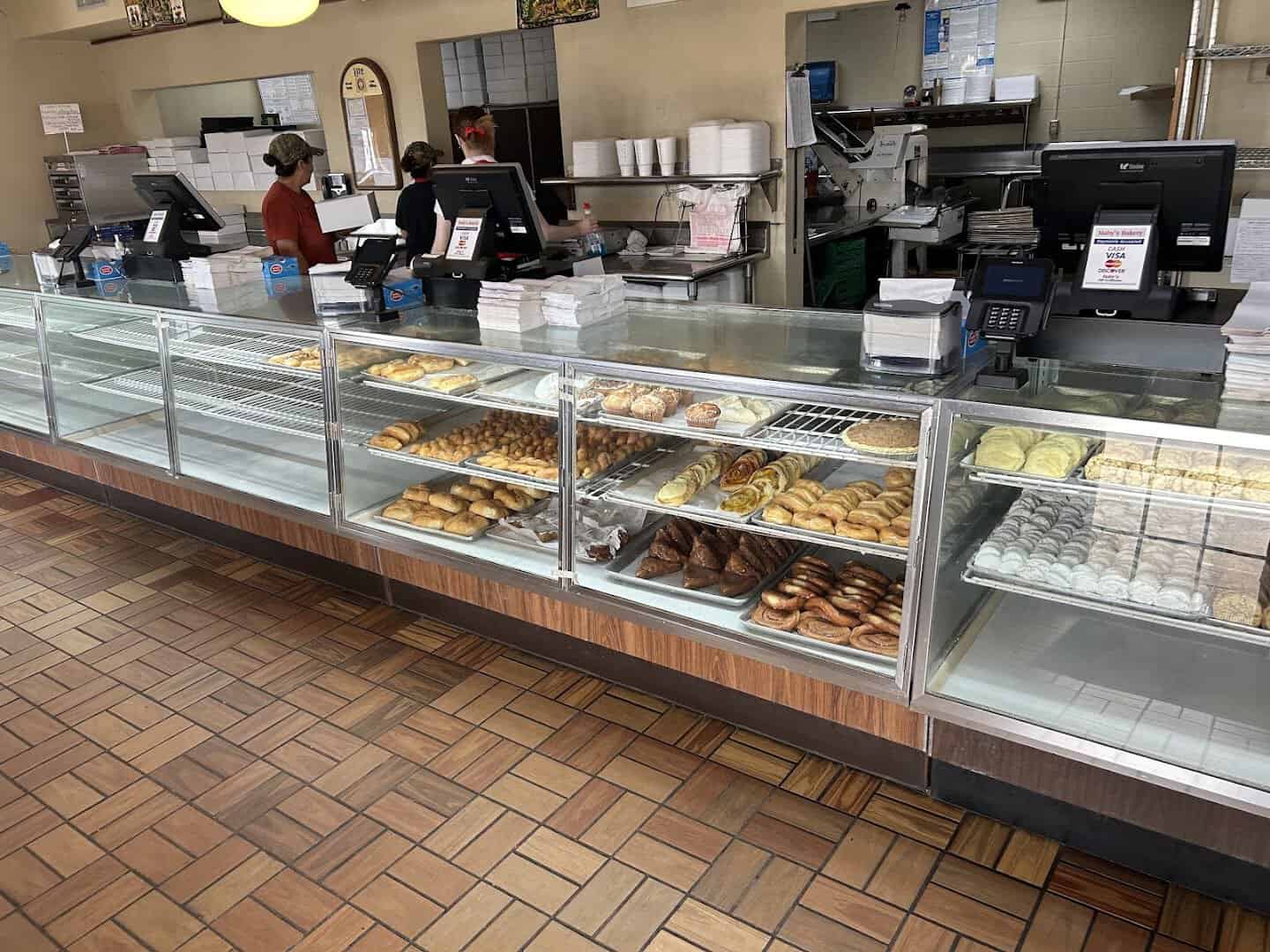 Counter and display cases inside Haby's Alsatian Bakery in Castroville, Texas