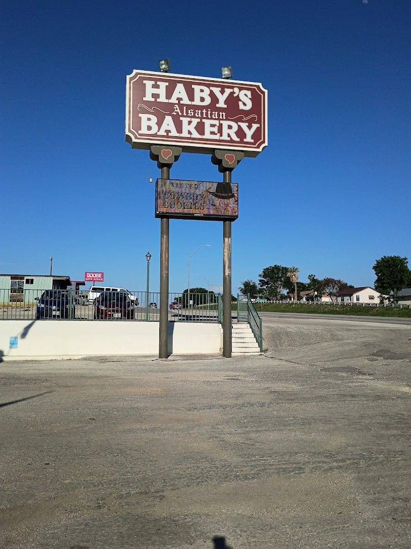 The Haby's Bakery roadside sign in Castroville, Texas