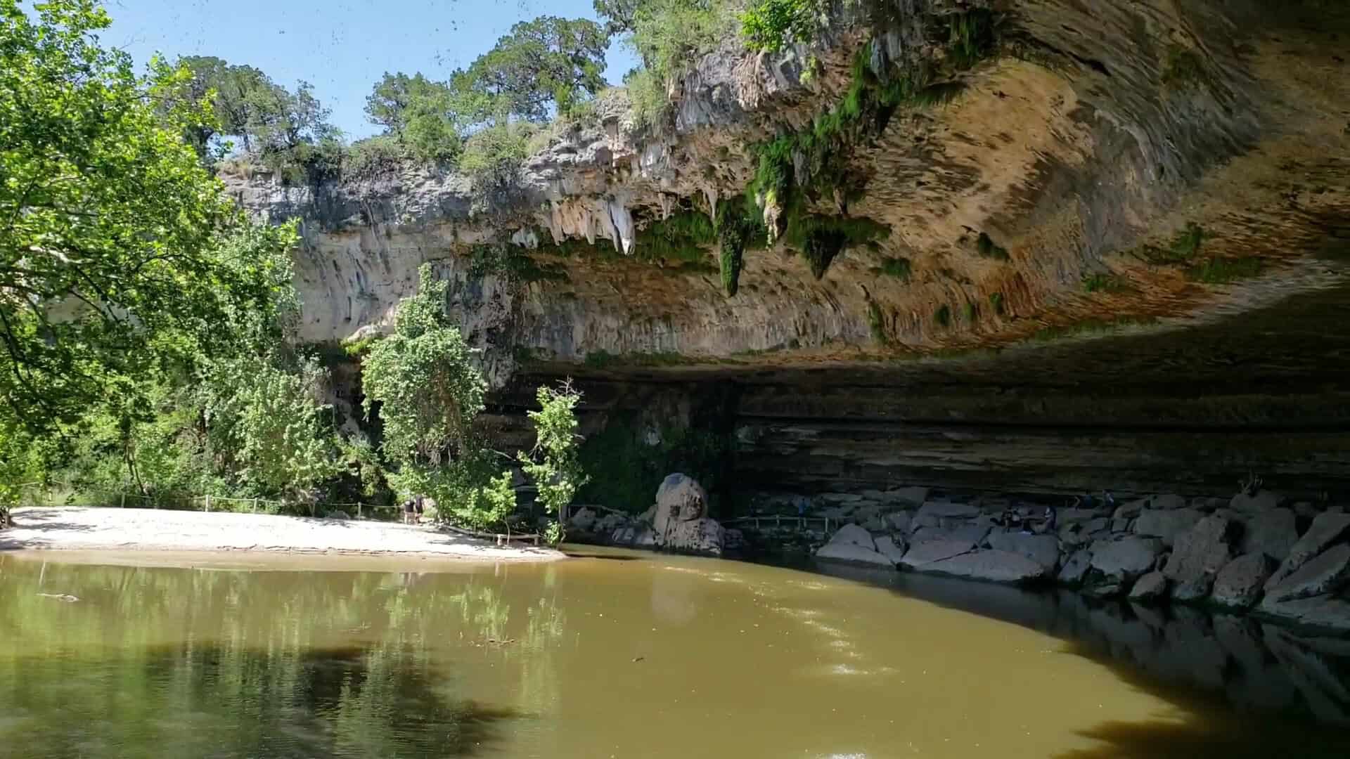 Hamilton Pool Preserve grotto and green pool near Dripping Springs, Texas