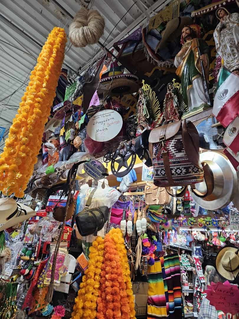 A colorful stall packed with goods at Harry Hines Bazaar in Dallas