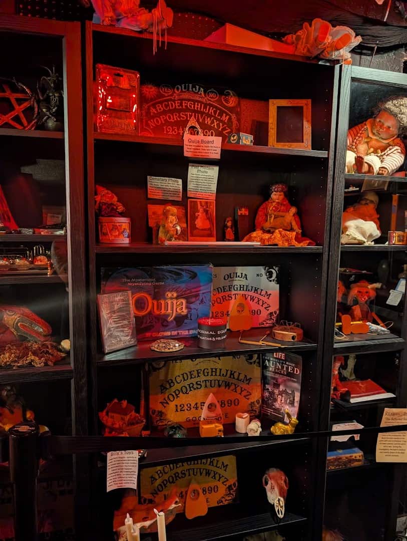Ouija boards, haunted dolls and oddities in the museum at Triple Six Social in San Marcos, Texas