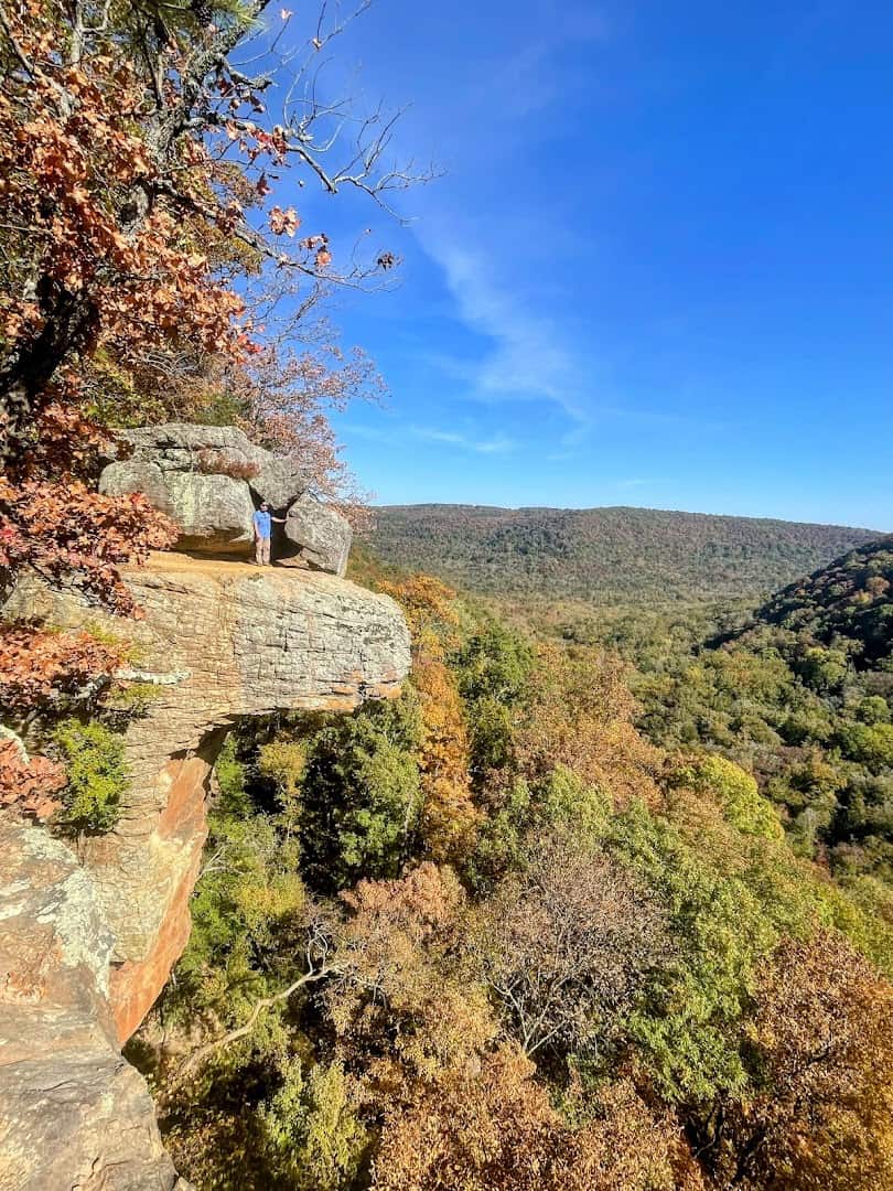 Hawksbill Crag rock ledge above the autumn Ozark forest near Ponca, Arkansas