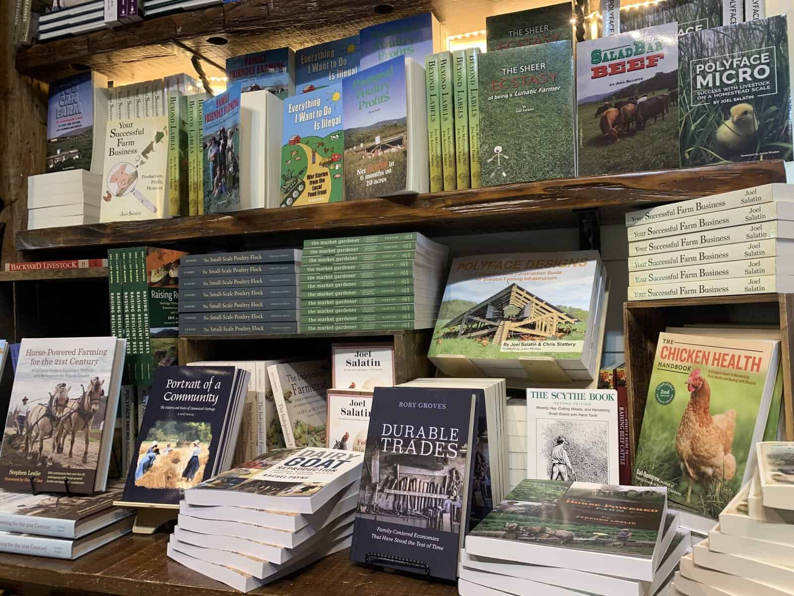 Shelves of books and old-fashioned goods at the Homestead General Store near Waco, Texas