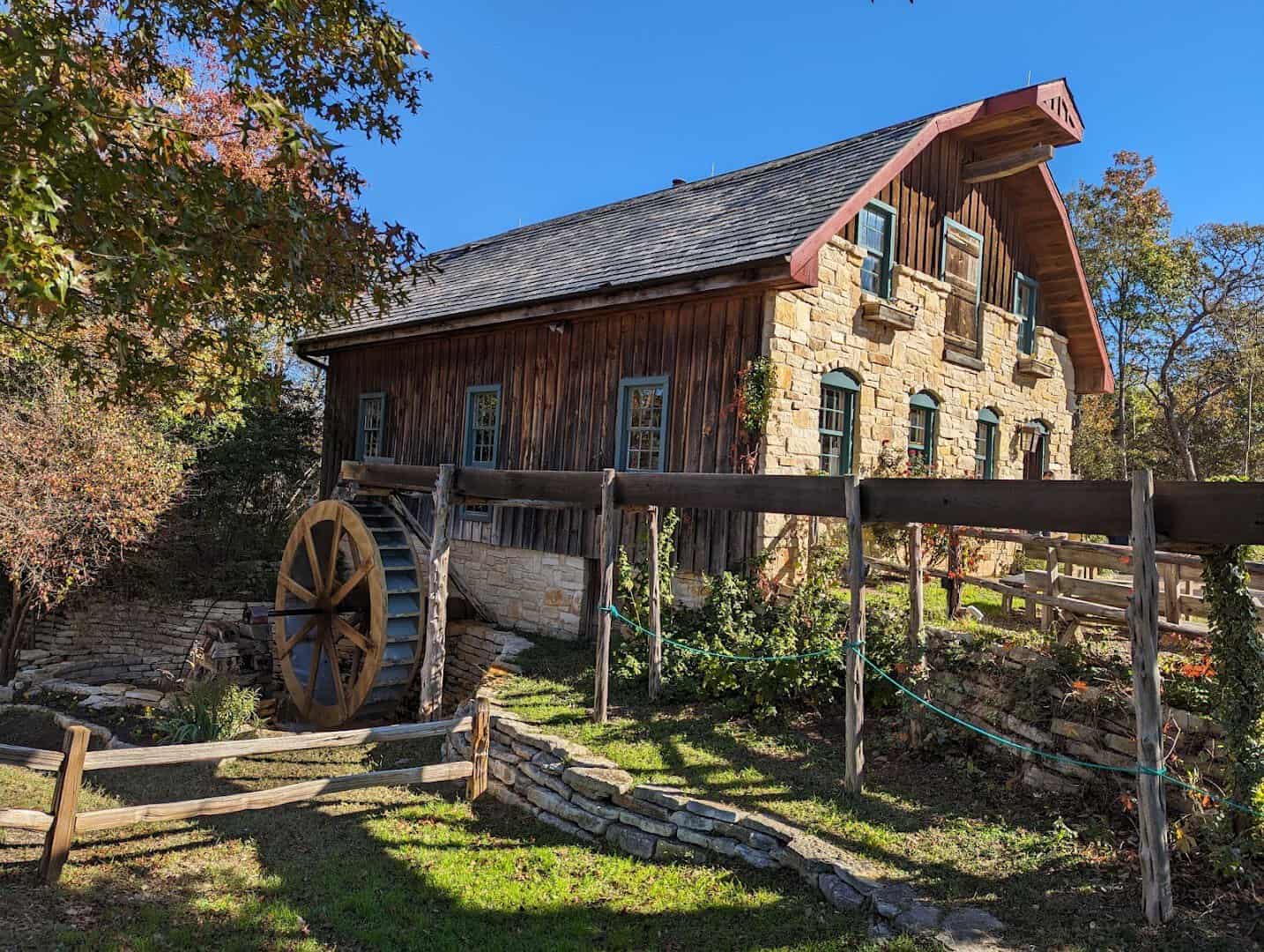 The restored gristmill building at Homestead Heritage near Waco, Texas