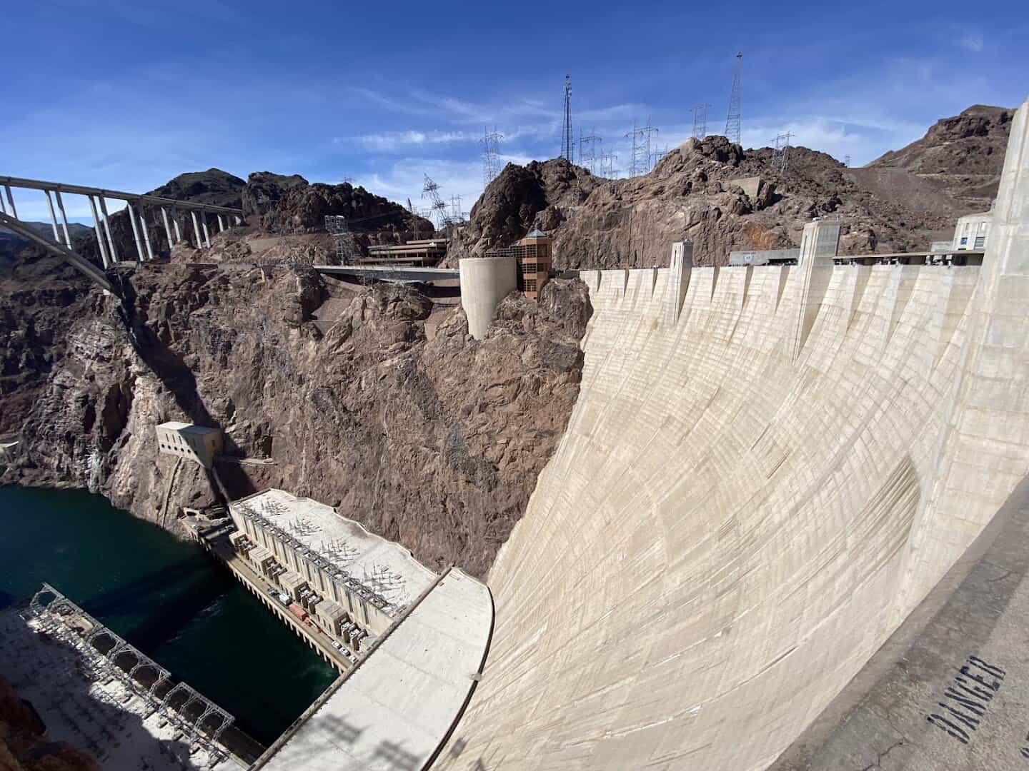 The curved concrete face of Hoover Dam in the Black Canyon, Nevada