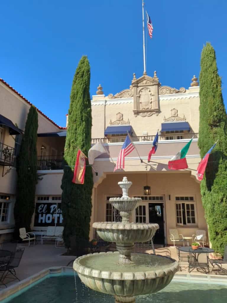 Hotel Paisano courtyard and fountain, Marfa, Texas