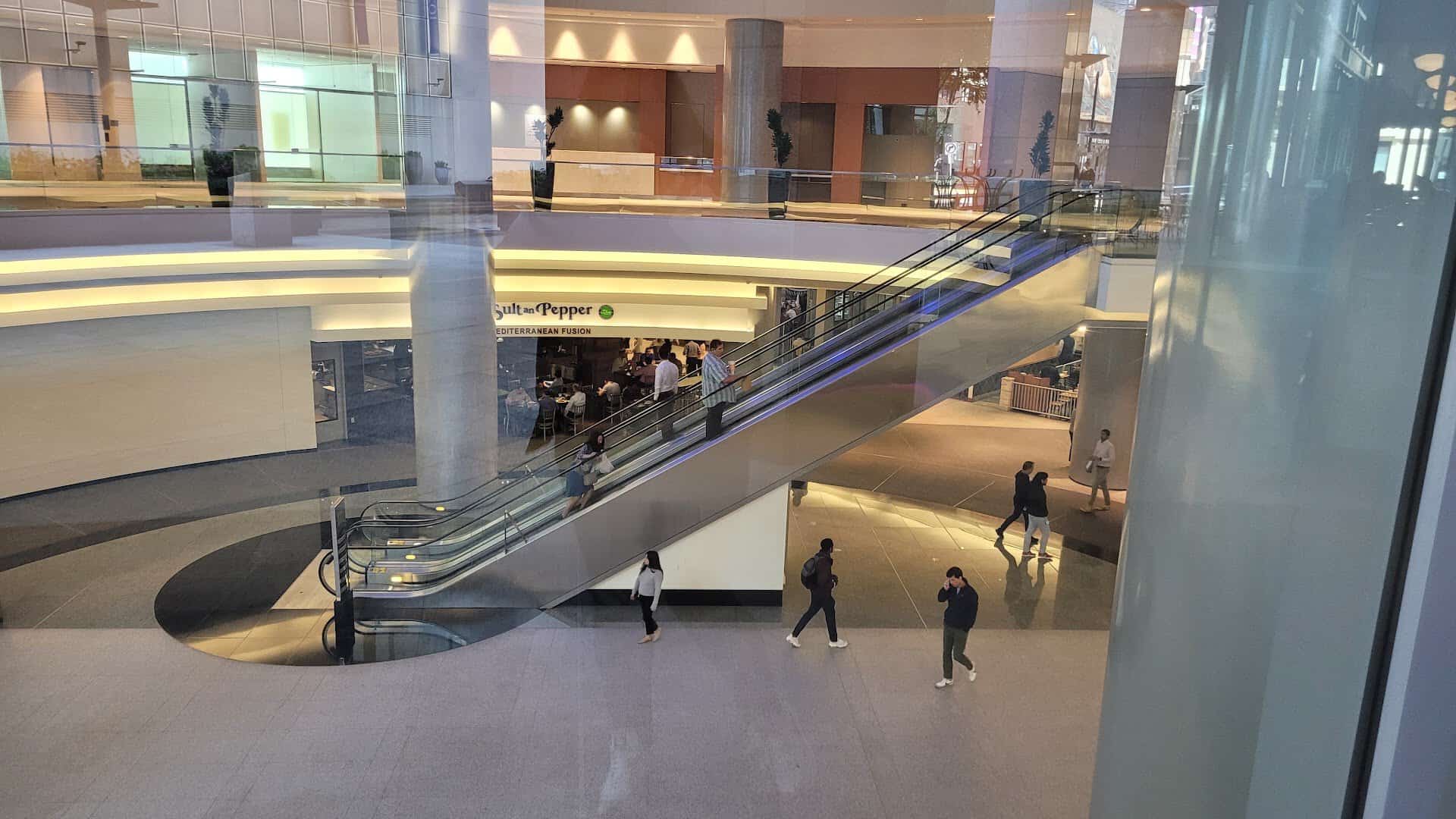 Escalators connecting multiple levels of Houstons downtown tunnel concourse