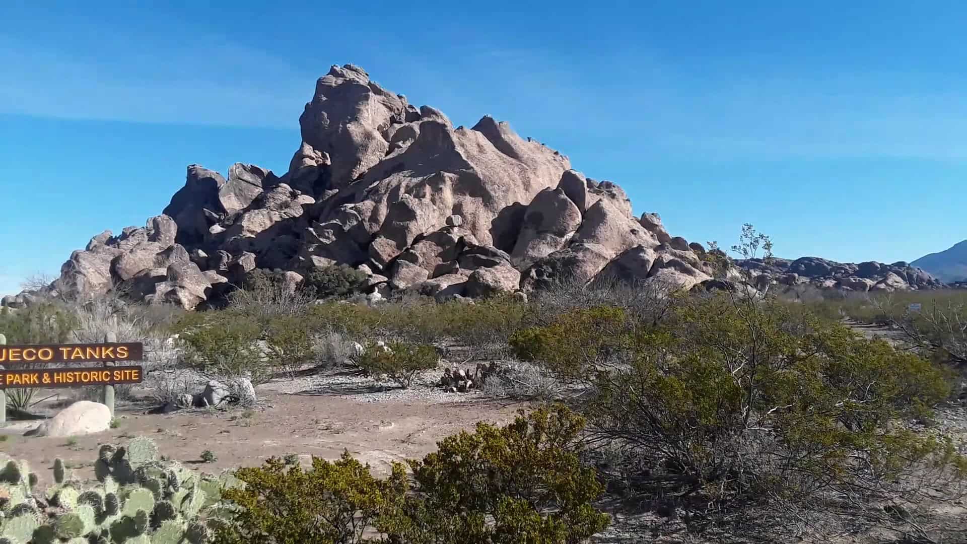 Rugged rock formations at Hueco Tanks State Park near El Paso, Texas