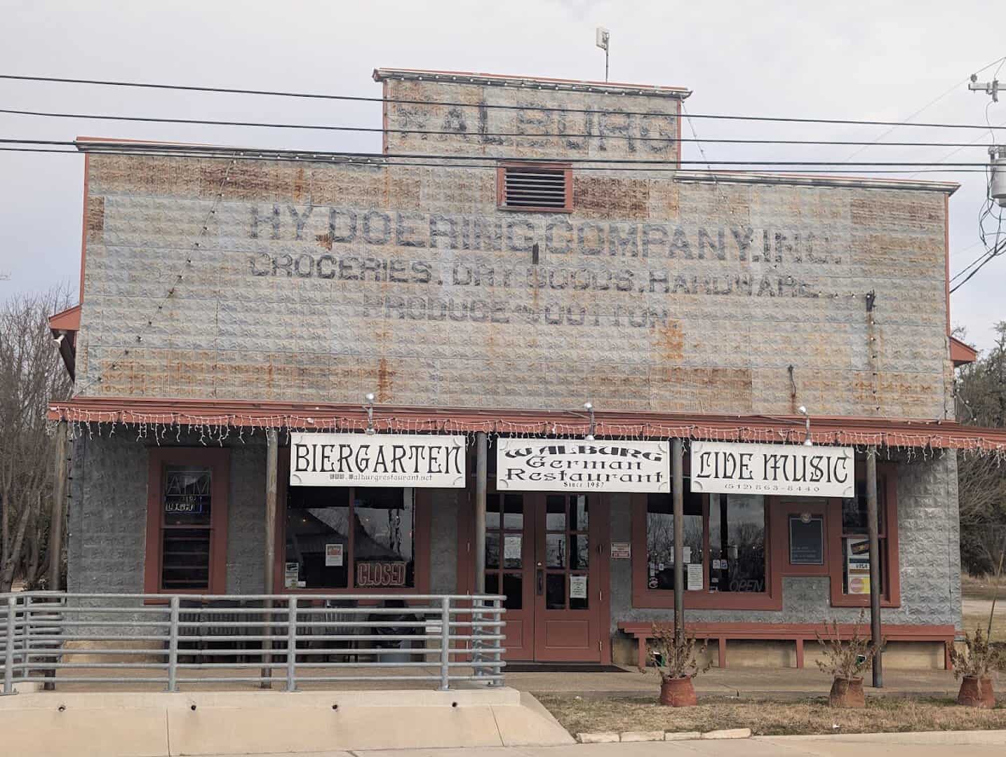 The 1882 Hy Doering mercantile building that houses Walburg German Restaurant