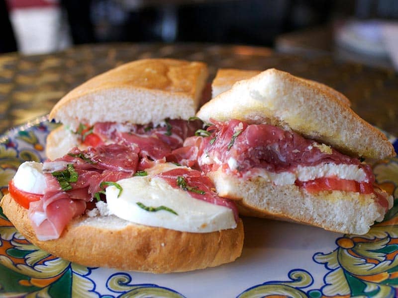 Prosciutto and fresh mozzarella sandwich at Jimmy's Food Store in Dallas