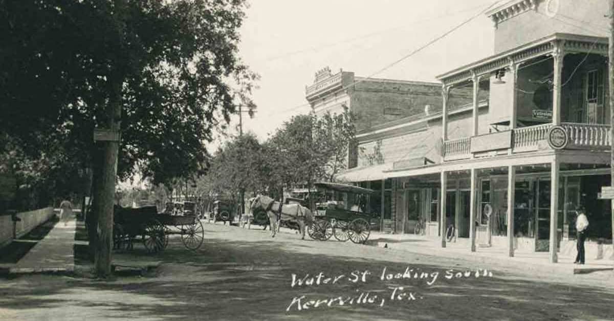Vintage photo of Water Street in downtown Kerrville, Texas in the early 1900s
