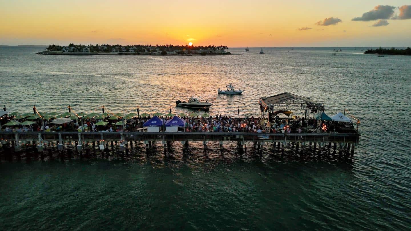 Sunset over the water and pier in Key West, Florida