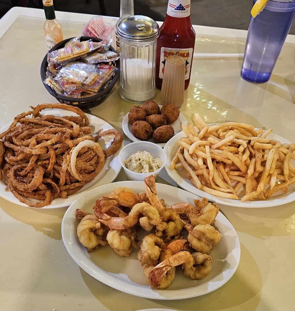 Fried shrimp, onion rings and fries at King's Inn in Riviera