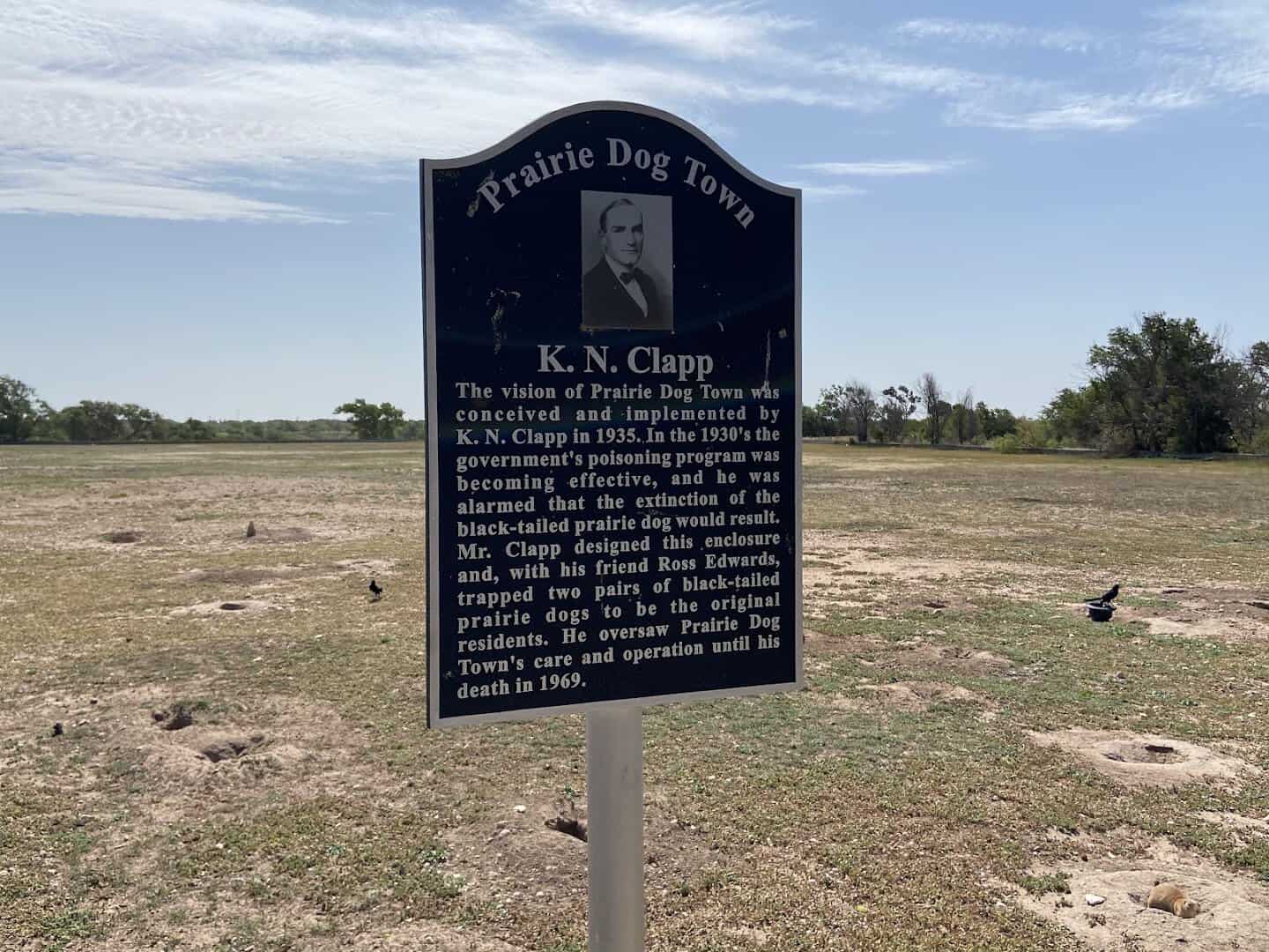 K. N. Clapp historical marker at Prairie Dog Town in Mackenzie Park, Lubbock