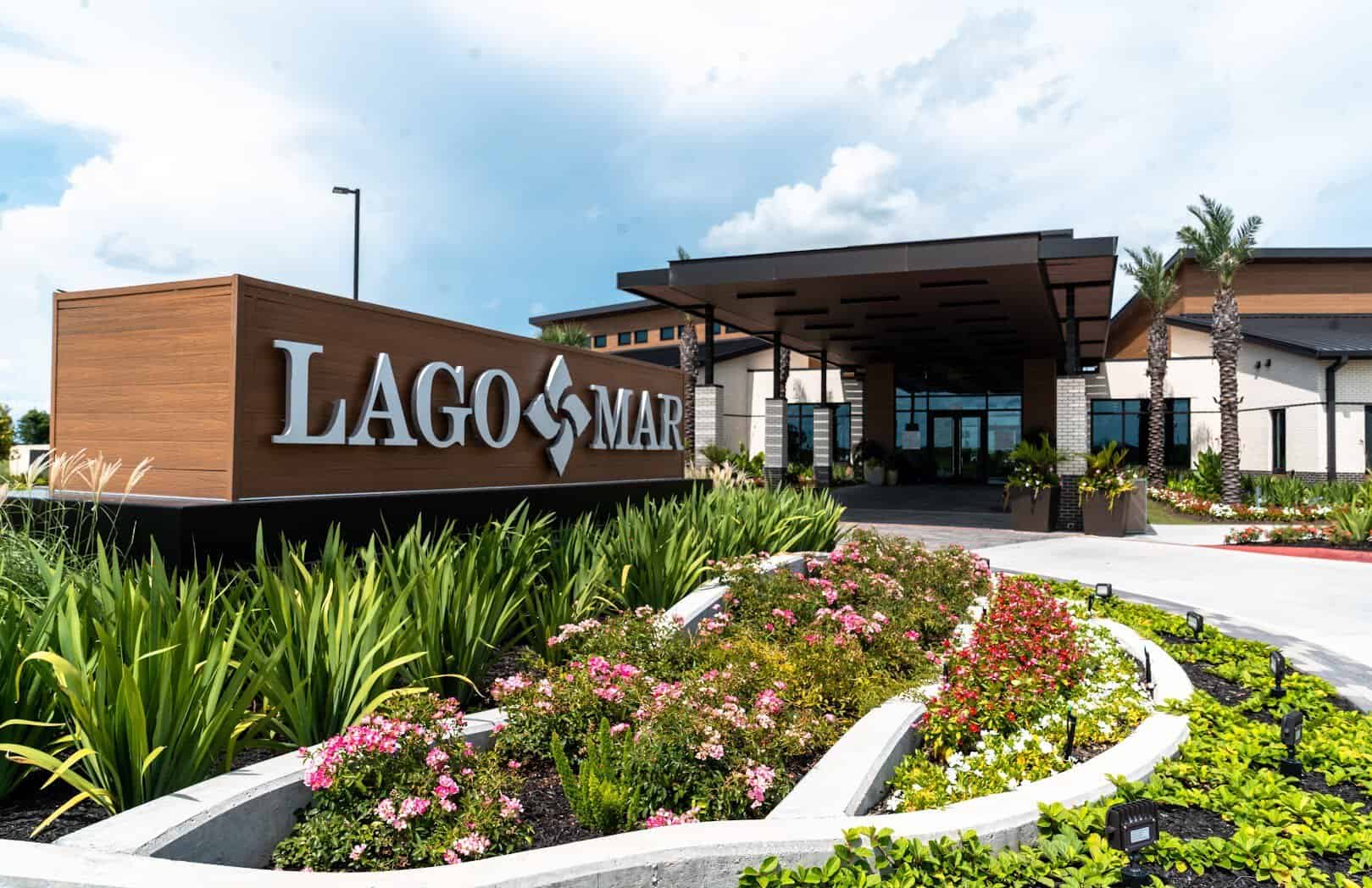 The Lago Mar community entrance and information center in Texas City