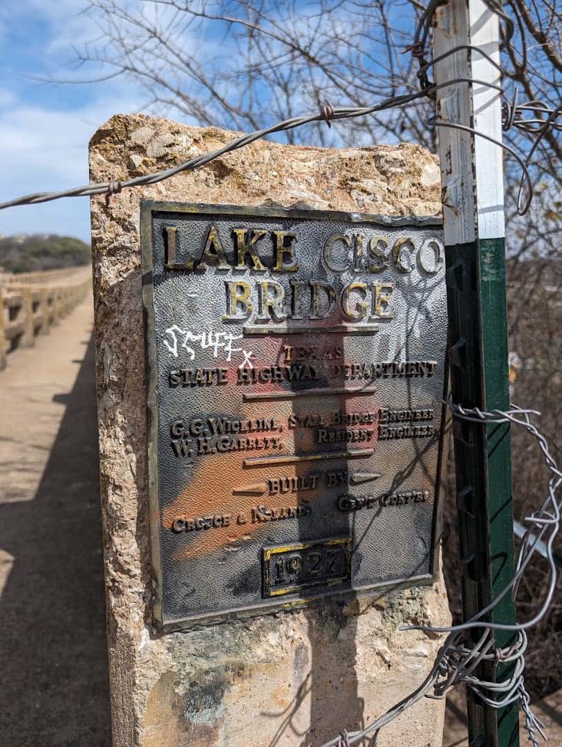 1927 Lake Cisco Bridge historical marker near the old zoo in Cisco, Texas