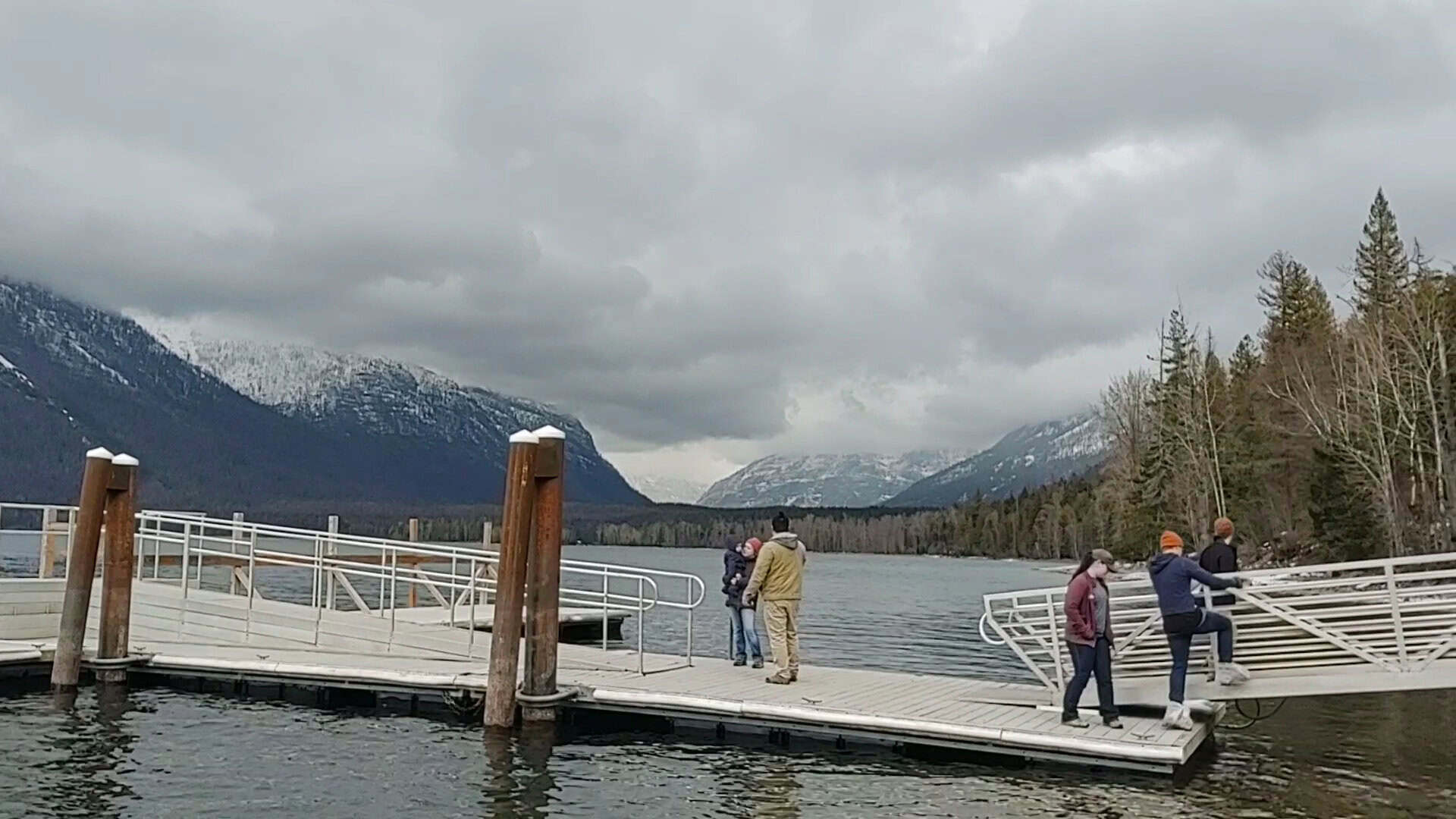 Snow-capped peaks above Lake McDonald at Apgar, Glacier National Park, Montana, in winter