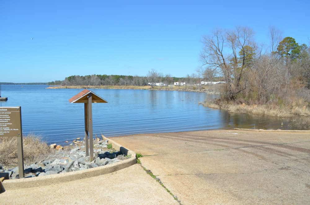 Boat ramp and shoreline at Lake O' the Pines, Texas