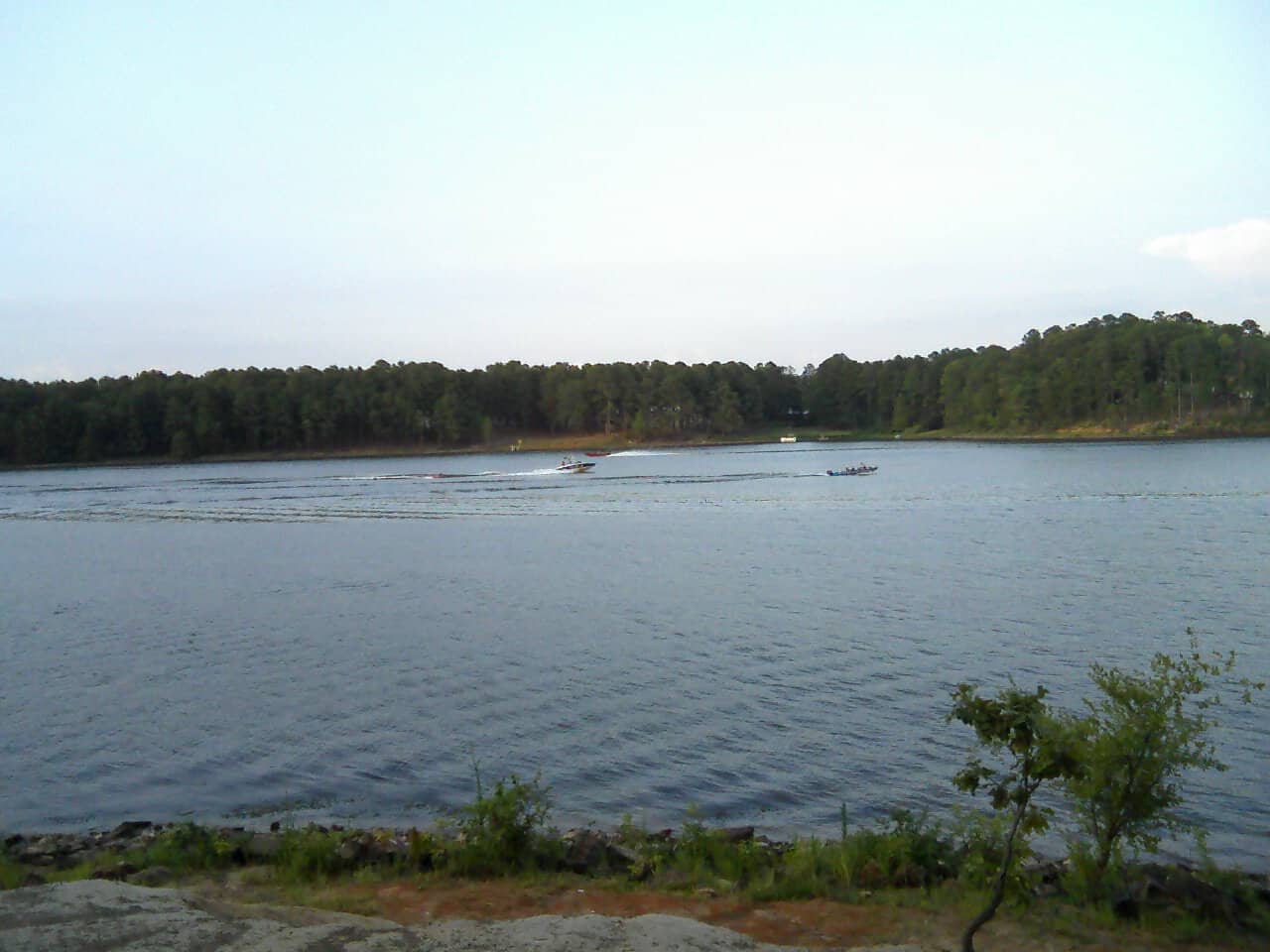 Wide open water with a distant boat on Lake O' the Pines, Texas